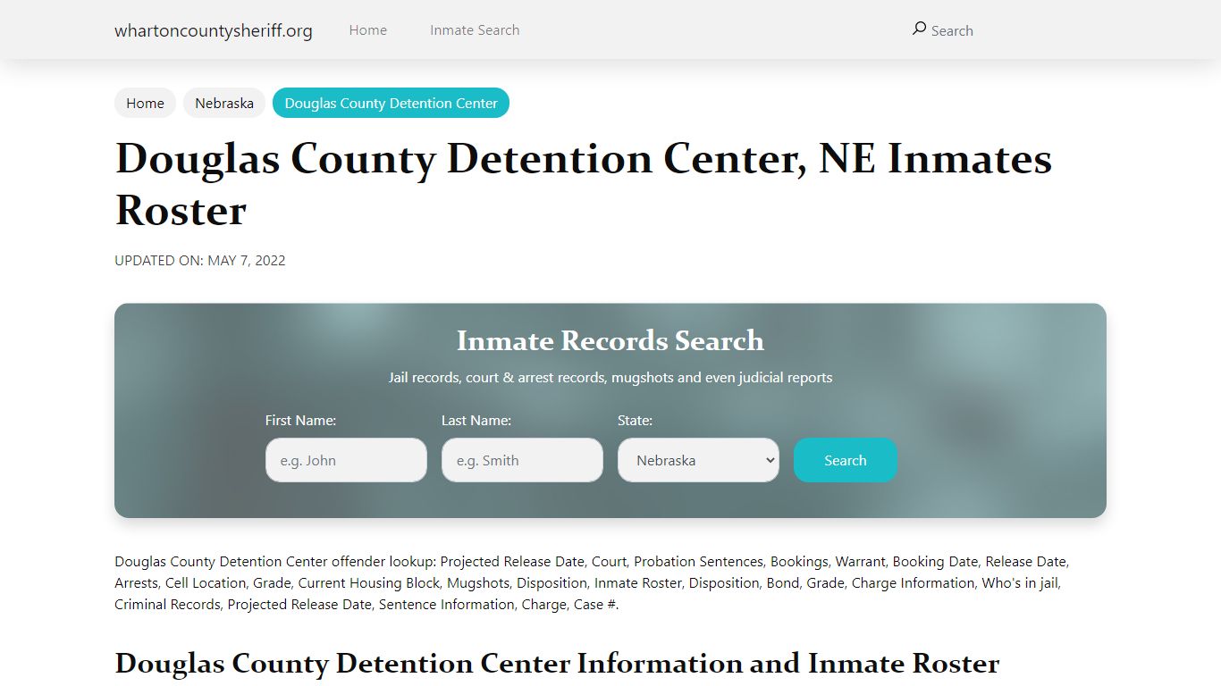 Douglas County Detention Center, NE Jail Roster, Name Search